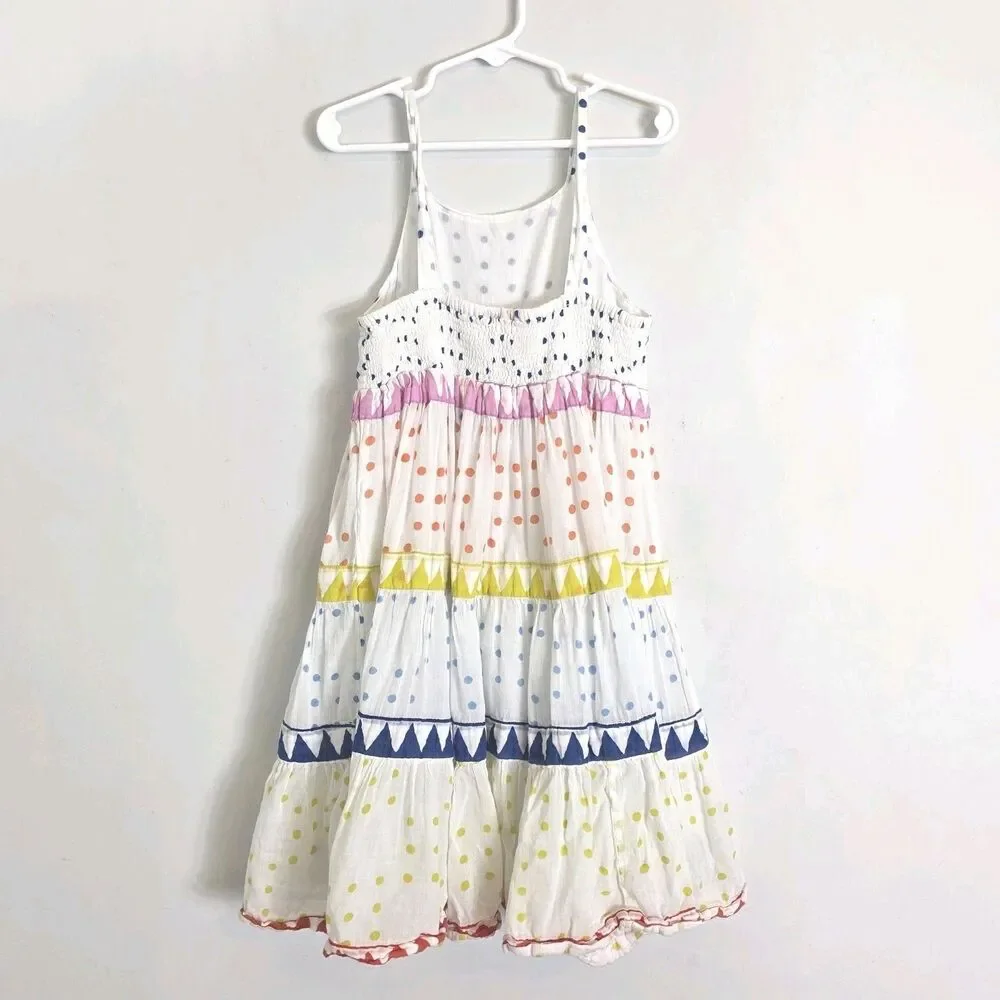 Oliphant Tuckernuck Trapeze Tiered Dress Lined 100% Cotton Smocked Back SZ 5